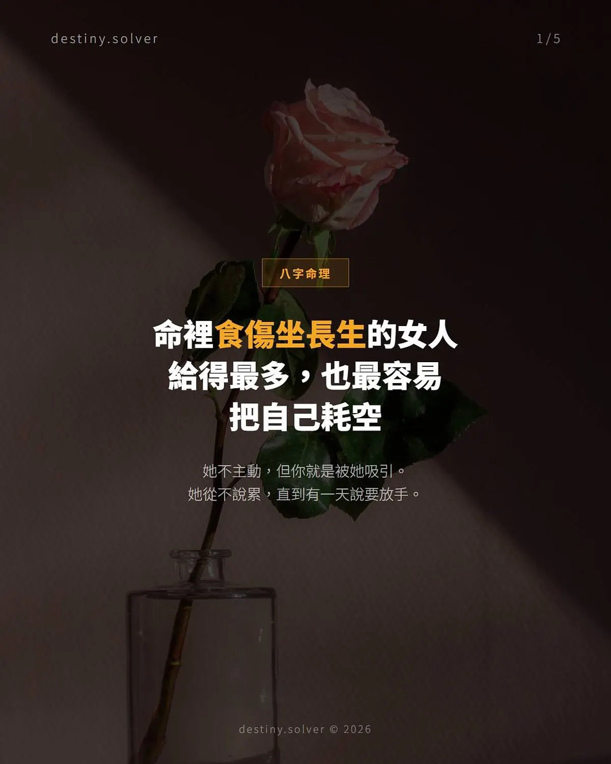 食傷坐長生女命感情格局:最捨得付出,也最容易在愛裡耗光自己